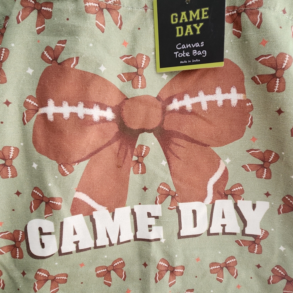 Game Day Football Bow Ribbon Light Canvas Tote Bag NWT - Picture 7 of 13